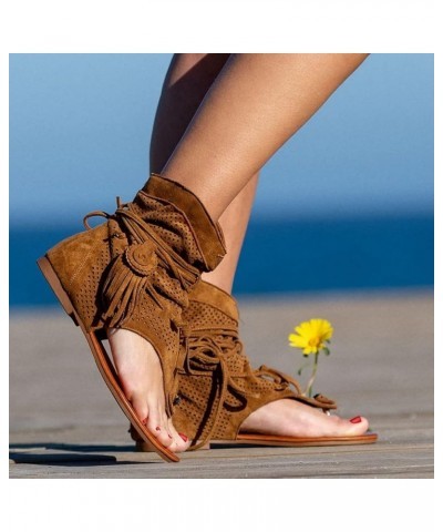 Womens Wedge Sandals Thong Ankle Strap Comfy Thick Cushion Beach Vacation Casual Walking Sandal 142-ibzwp-d-brown $19.64 Sandals