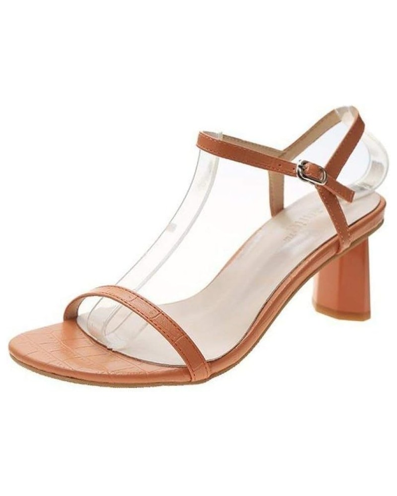 Women's Summer Chunky Heels Pump Sandals Ankle Strap with Buckle Elegant High Heel Dress Wedding Sandal Orange $21.00 Sandals