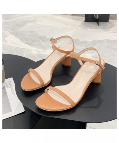 Women's Summer Chunky Heels Pump Sandals Ankle Strap with Buckle Elegant High Heel Dress Wedding Sandal Orange $21.00 Sandals