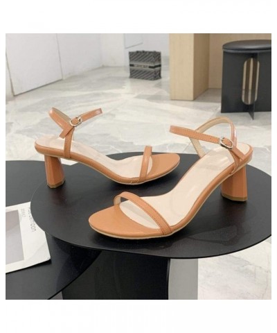 Women's Summer Chunky Heels Pump Sandals Ankle Strap with Buckle Elegant High Heel Dress Wedding Sandal Orange $21.00 Sandals