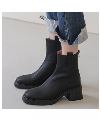 Fashion Autumn Women Boots Chunky Heel Middle Heel Square Toe Solid Color Back Zipper Womens Boots Size 12w Black $24.81 Boots