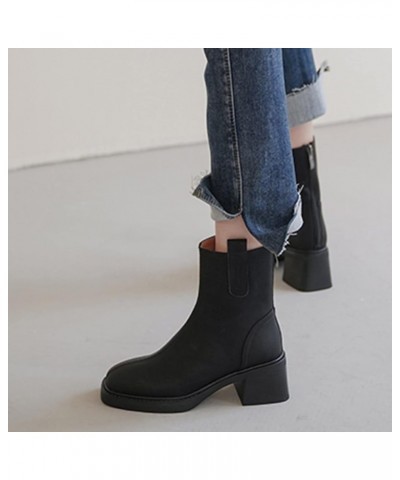 Fashion Autumn Women Boots Chunky Heel Middle Heel Square Toe Solid Color Back Zipper Womens Boots Size 12w Black $24.81 Boots