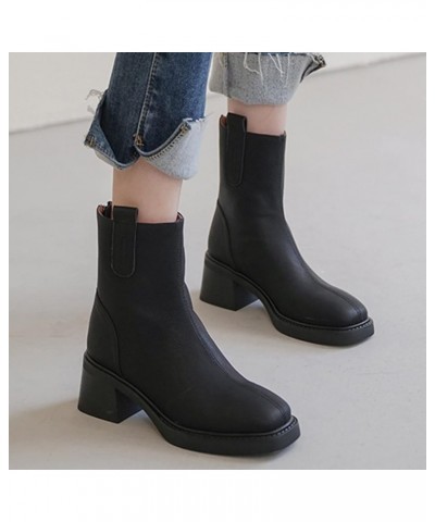 Fashion Autumn Women Boots Chunky Heel Middle Heel Square Toe Solid Color Back Zipper Womens Boots Size 12w Black $24.81 Boots