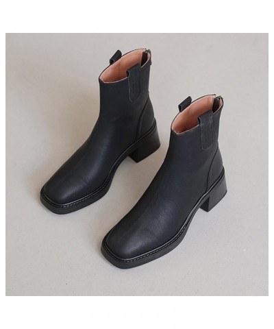 Fashion Autumn Women Boots Chunky Heel Middle Heel Square Toe Solid Color Back Zipper Womens Boots Size 12w Black $24.81 Boots