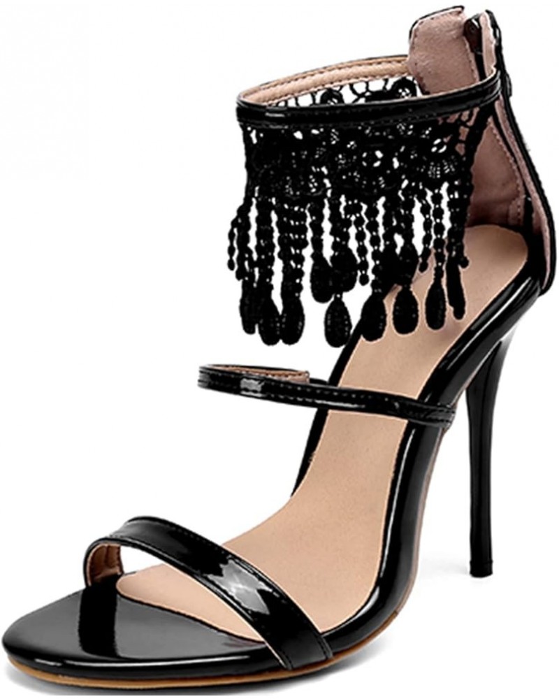 Women Sexy Stiletto Heels Sandals Dress Sandals with Tassel and Zippers for Dating/Party/Wedding Black $24.42 Sandals