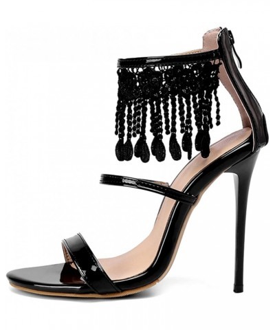 Women Sexy Stiletto Heels Sandals Dress Sandals with Tassel and Zippers for Dating/Party/Wedding Black $24.42 Sandals