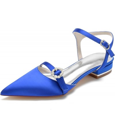 Womens Pointed Toe Bridal Wedding Shoes Flats Ankle Strap Comfort Closed Toes Low Heel Work Shoes Royal Blue $29.89 Flats