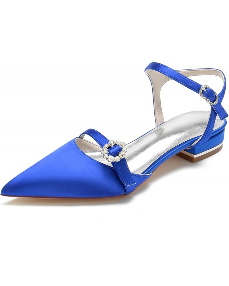 Womens Pointed Toe Bridal Wedding Shoes Flats Ankle Strap Comfort Closed Toes Low Heel Work Shoes Royal Blue $29.89 Flats