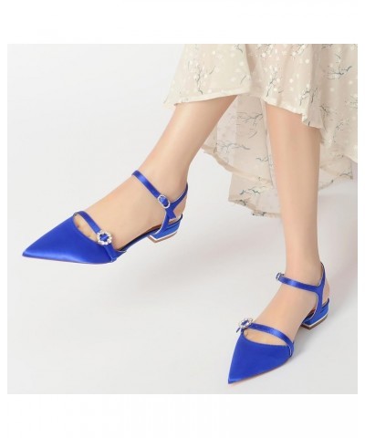 Womens Pointed Toe Bridal Wedding Shoes Flats Ankle Strap Comfort Closed Toes Low Heel Work Shoes Royal Blue $29.89 Flats