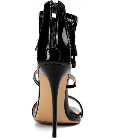 Women Sexy Stiletto Heels Sandals Dress Sandals with Tassel and Zippers for Dating/Party/Wedding Black $24.42 Sandals