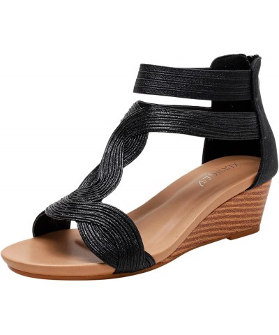 Sandals for Women Fashion Peep Toe Causal Shoes Hollow Out Wedges Sandals sandals women dressy summer Z 13-black $19.54 Sandals