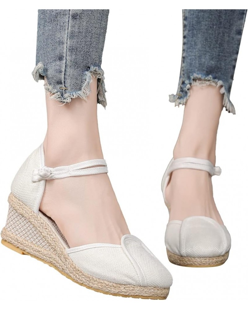 Sandals for Women Dressy Summer, Cute Ankle Strap with Arch Support Comfy Espadrilles Wedges Sandals White $16.81 Outdoor Shoes