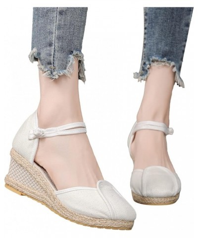 Sandals for Women Dressy Summer, Cute Ankle Strap with Arch Support Comfy Espadrilles Wedges Sandals White $16.81 Outdoor Shoes