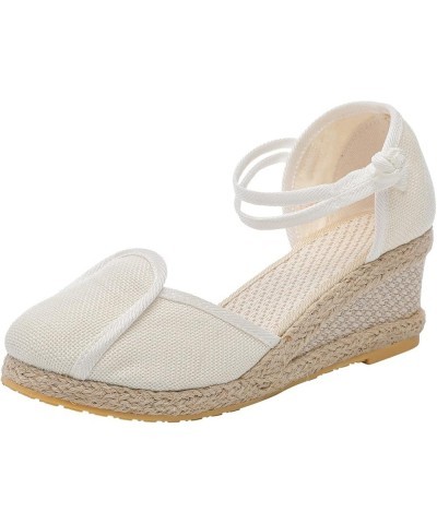 Sandals for Women Dressy Summer, Cute Ankle Strap with Arch Support Comfy Espadrilles Wedges Sandals White $16.81 Outdoor Shoes