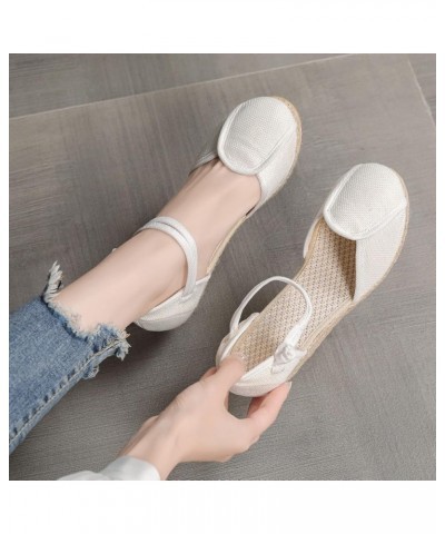 Sandals for Women Dressy Summer, Cute Ankle Strap with Arch Support Comfy Espadrilles Wedges Sandals White $16.81 Outdoor Shoes