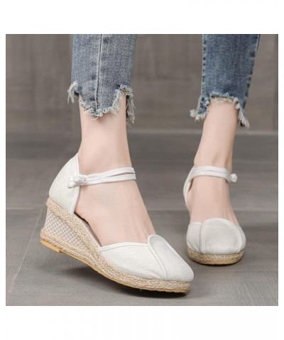 Sandals for Women Dressy Summer, Cute Ankle Strap with Arch Support Comfy Espadrilles Wedges Sandals White $16.81 Outdoor Shoes