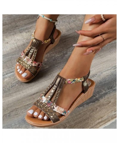 Hot Sandals Shoes for Women Sandals Fashion Summer Wedge Sandals Open Toe Bohemian Sandals Flat Sandals for Women Summer Coff...