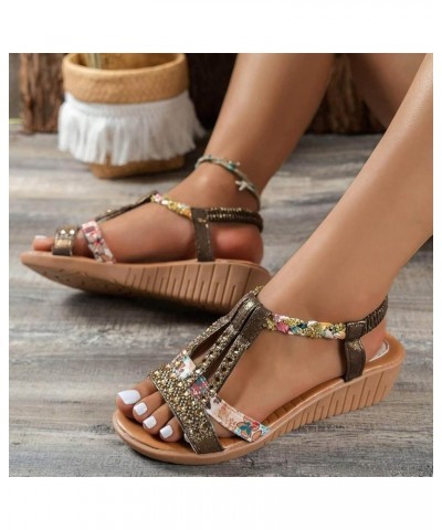 Hot Sandals Shoes for Women Sandals Fashion Summer Wedge Sandals Open Toe Bohemian Sandals Flat Sandals for Women Summer Coff...