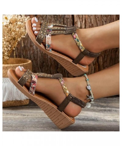 Hot Sandals Shoes for Women Sandals Fashion Summer Wedge Sandals Open Toe Bohemian Sandals Flat Sandals for Women Summer Coff...