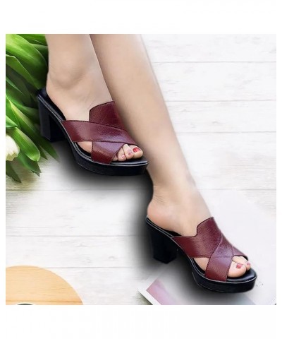 Womens Block Heels Chunky Shoes Soft Insole Orthotic Sandal Non-Slip Flat Mules Casual Summer Walking Slides 166-ibzwp-wine-h...