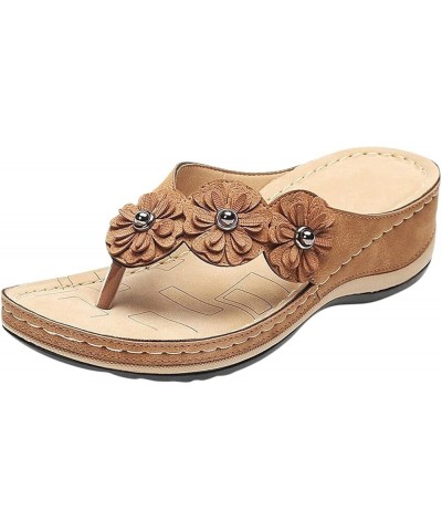 Plus Size Embroidered Buckle Clip Finger Comfortable Wedge Heel Sandals Z 01-brown $11.51 Sandals