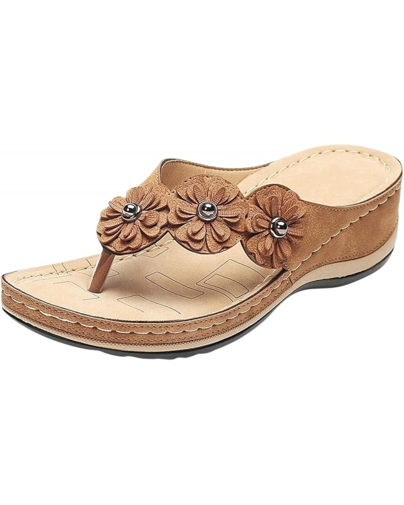 Plus Size Embroidered Buckle Clip Finger Comfortable Wedge Heel Sandals Z 01-brown $11.51 Sandals