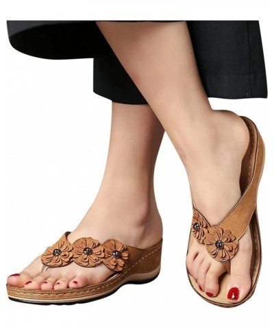 Plus Size Embroidered Buckle Clip Finger Comfortable Wedge Heel Sandals Z 01-brown $11.51 Sandals