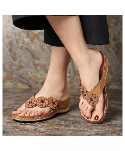 Plus Size Embroidered Buckle Clip Finger Comfortable Wedge Heel Sandals Z 01-brown $11.51 Sandals