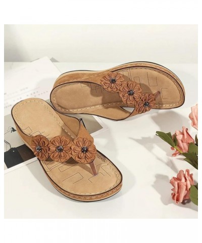 Plus Size Embroidered Buckle Clip Finger Comfortable Wedge Heel Sandals Z 01-brown $11.51 Sandals