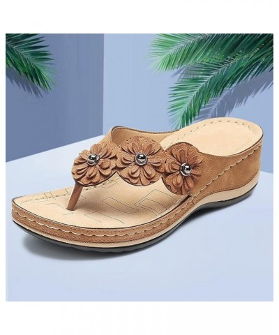 Plus Size Embroidered Buckle Clip Finger Comfortable Wedge Heel Sandals Z 01-brown $11.51 Sandals