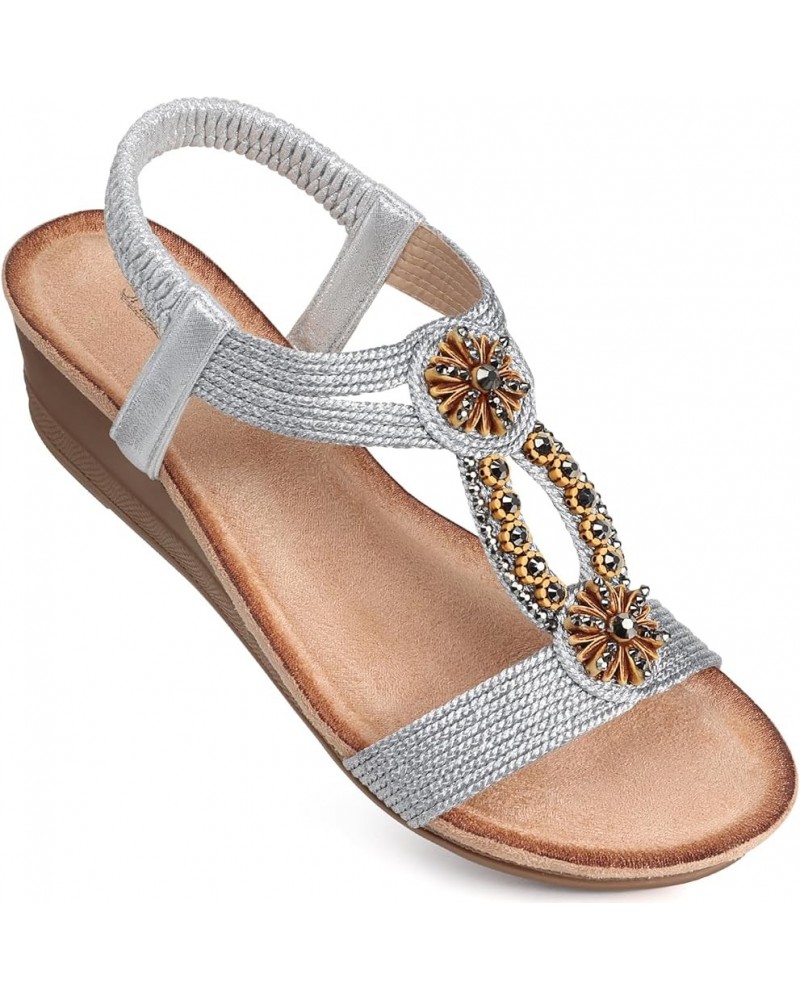 Womens Sandals Wedge Dressy: Comfortable Open Toe Sandal - Dressy Sandals Women - Ankle Strap with Arch Support 2782-silver $...