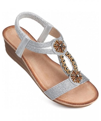 Womens Sandals Wedge Dressy: Comfortable Open Toe Sandal - Dressy Sandals Women - Ankle Strap with Arch Support 2782-silver $...