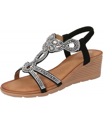 Rhinestone Sandals Women Bohemian Fashion Rhinestone Sandals Thick Sole Wedge Women's Shoes Teenagers Flip Flops Black $20.37...