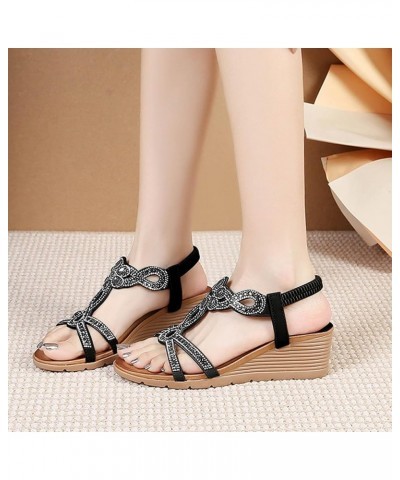 Rhinestone Sandals Women Bohemian Fashion Rhinestone Sandals Thick Sole Wedge Women's Shoes Teenagers Flip Flops Black $20.37...