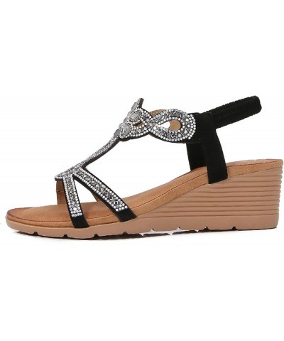 Rhinestone Sandals Women Bohemian Fashion Rhinestone Sandals Thick Sole Wedge Women's Shoes Teenagers Flip Flops Black $20.37...