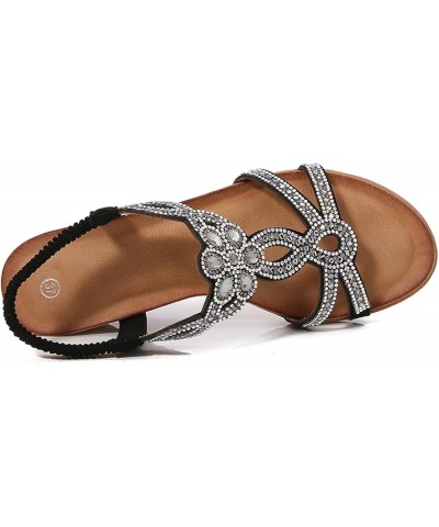 Rhinestone Sandals Women Bohemian Fashion Rhinestone Sandals Thick Sole Wedge Women's Shoes Teenagers Flip Flops Black $20.37...