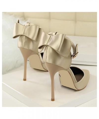 Women's Pointed Toe Stiletto Heels Ankle Strap Pumps High Heels with Bow Light Gold $17.93 Pumps