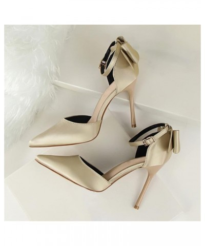 Women's Pointed Toe Stiletto Heels Ankle Strap Pumps High Heels with Bow Light Gold $17.93 Pumps