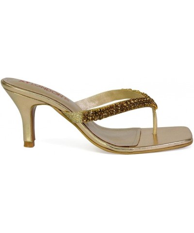 Womens Low Heel Diamante Sandals Ladies Square Toe Sparkly Mule Shoe Size 3-8 Gold $35.63 Mules & Clogs