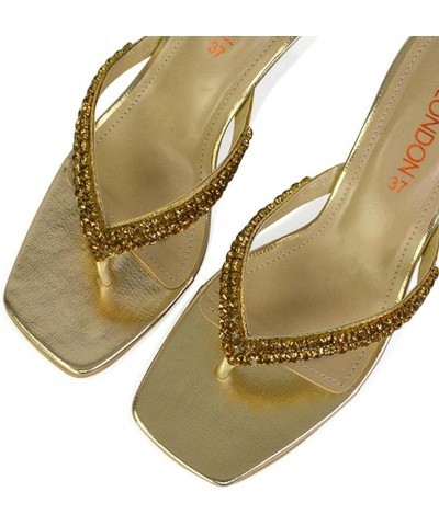 Womens Low Heel Diamante Sandals Ladies Square Toe Sparkly Mule Shoe Size 3-8 Gold $35.63 Mules & Clogs