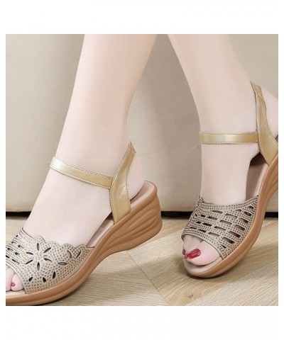 Women Elegant Platform Wedge Sandal Suitable for Daily Life Vintage Open Toe Rhinestones Platform Sandals for Women Golden $3...