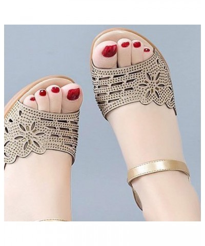 Women Elegant Platform Wedge Sandal Suitable for Daily Life Vintage Open Toe Rhinestones Platform Sandals for Women Golden $3...