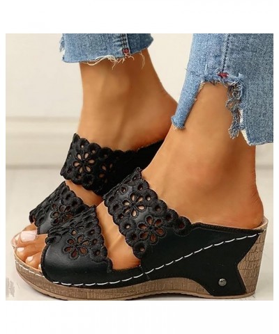 Women Flat Sandals Short Thick Braided Strappy Slides for Women Fashion with Arch Support Black $11.75 Athletic Shoes