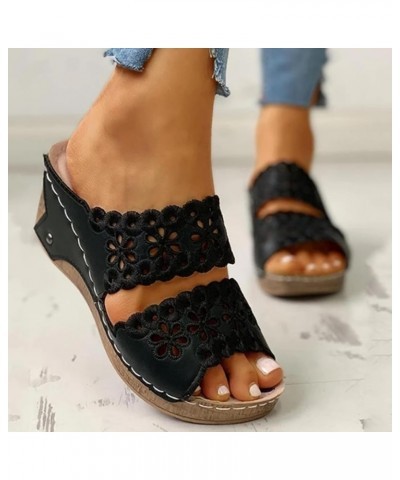 Women Flat Sandals Short Thick Braided Strappy Slides for Women Fashion with Arch Support Black $11.75 Athletic Shoes