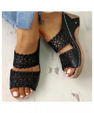 Women Flat Sandals Short Thick Braided Strappy Slides for Women Fashion with Arch Support Black $11.75 Athletic Shoes