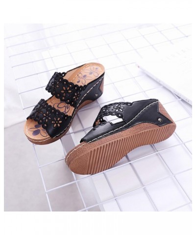 Women Flat Sandals Short Thick Braided Strappy Slides for Women Fashion with Arch Support Black $11.75 Athletic Shoes