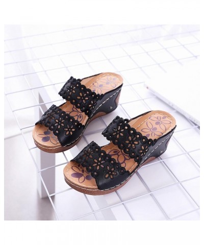 Women Flat Sandals Short Thick Braided Strappy Slides for Women Fashion with Arch Support Black $11.75 Athletic Shoes