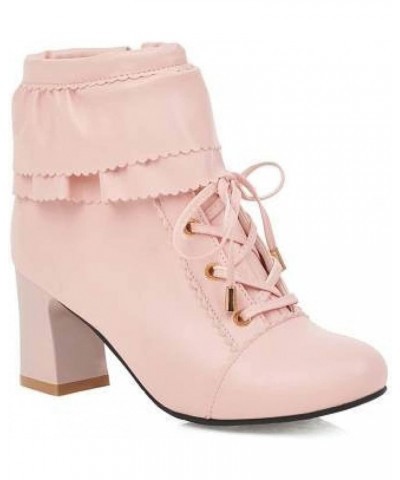 Ankle Boots for Women Classic Closed Toe Short Booties Ladies Sweet Lace Up Block High Heels Side Zipper Lolita Bootie Shoes ...