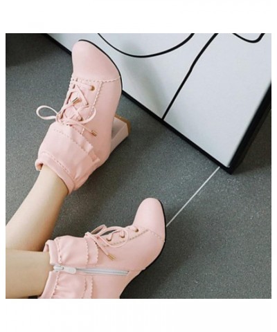 Ankle Boots for Women Classic Closed Toe Short Booties Ladies Sweet Lace Up Block High Heels Side Zipper Lolita Bootie Shoes ...