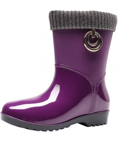 Punk Mid Warm Snow Boots Women's Non-Slip Rain Boots Outdoor Water Shoes Covers Purple $20.54 Outdoor Shoes